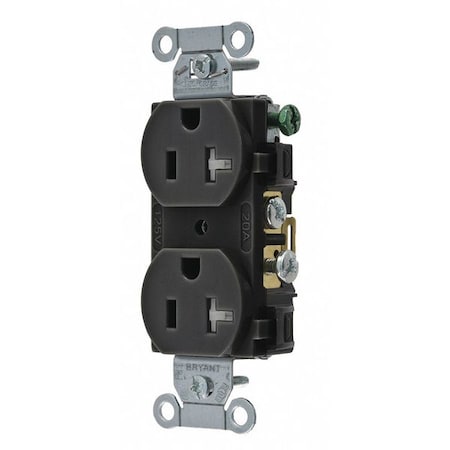 Straight Blade Receptacle, 5-20R, 20 A, 125V AC, 2 Pole, 3 Wire, Flush Mount, Grounded