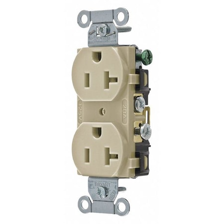Straight Blade Receptacle, 5-20R, 20 A, 125V AC, 2 Pole, 3 Wire, Flush Mount, Grounded