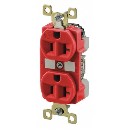 Straight Blade Receptacle, 5-20R, 20 A, 125V AC, 2 Pole, 3 Wire, Flush Mount, Grounded