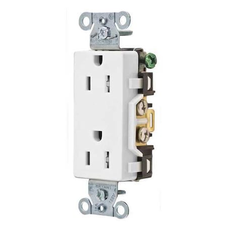 Straight Blade Receptacle, 5-15R, 15 A, 125V AC, 2 Pole, 3 Wire, Flush Mount, Grounded