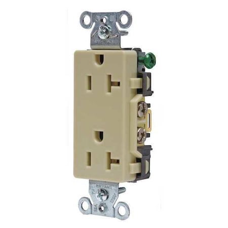 Straight Blade Receptacle, 5-20R, 20 A, 125V AC, 2 Pole, 3 Wire, Flush Mount, Self-Grounded