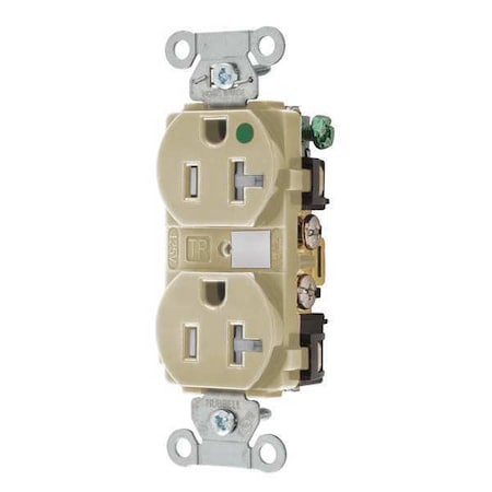Straight Blade Receptacle, 5-20R, 20 A, 125V AC, 2 Pole, 3 Wire, Flush Mount, Grounded