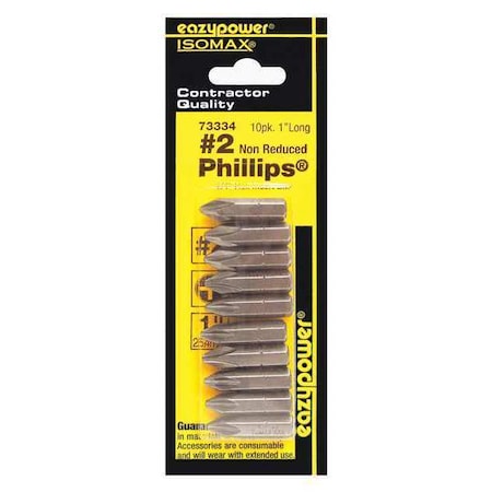 Insert Bit, 1/4", Phillips, No 2, 2-3/8", PK10