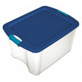 Stackable Storage Tote W/ Lid, 12 gal, 23-5/8 in L x 18-5/8 in W x 9-1/4 in H, Clear, Blue