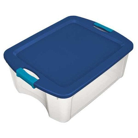Stackable Storage Tote W/ Lid, 18 gal, 23-5/8 in L x 18-5/8 in W x 13-5/8 in H, Clear, Blue