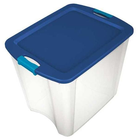 Stackable Storage Tote W/ Lid, 26 gal, 23-5/8 in L x 18-5/8 in W x 20-1/8 in H, Clear, Blue