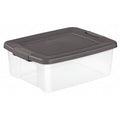 Stackable Storage Tote W/ Lid, 6.3 gal, 19-7/8 in L x 15-1/2 in W x 7-3/4 in H, Clear, Gray