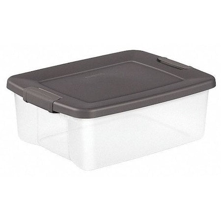 Stackable Storage Tote W/ Lid, 6.3 gal, 19-7/8 in L x 15-1/2 in W x 7-3/4 in H, Clear, Gray