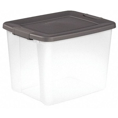 Stackable Storage Tote W/ Lid, 12.5 gal, 19-7/8 in L x 15-1/2 in W x 14-3/4 in H, Clear, Gray