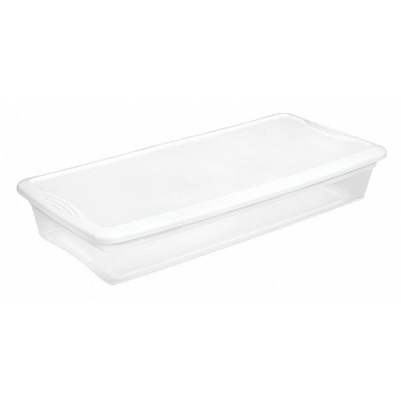 Stackable Storage Tote W/ Lid, 10.3 gal, 29 3/8 in L x 18 in W x 6 in H, Clear, White