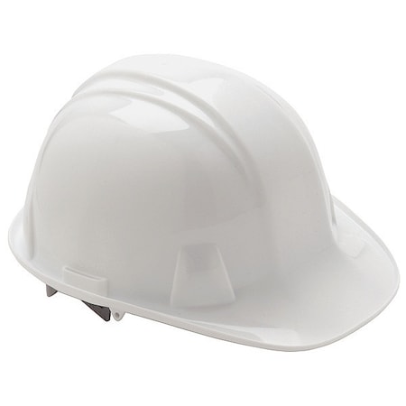 Front Brim Hard Hat, SL Series, Polyethylene, Type 1, Class E, Ratchet (4-Point), Side Slots, White