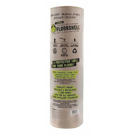 Contractor Strength Floorshell, Heavy Duty Floor Protection, 45 mil Thick, 100 ft L, 38 in W, Brown