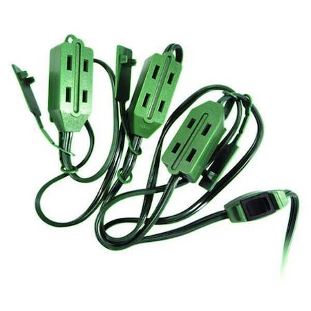 SPT-2 Indoor Extension Cord, 18 AWG 9 Outlets, 1-15R, Green, PVC, 1-15P, 9 ft