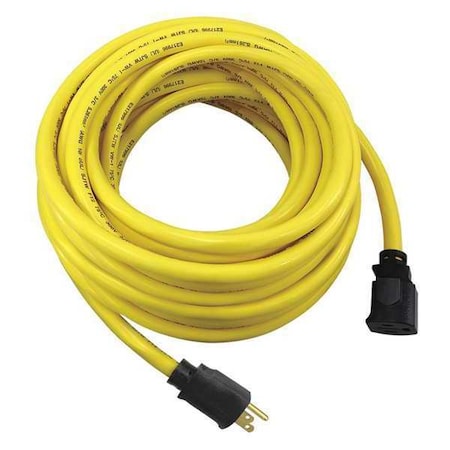 SJTW Locking Extension Cord, 10 AWG 1 Outlet, 5-15R, Yellow, PVC, 5-15P, 50ft