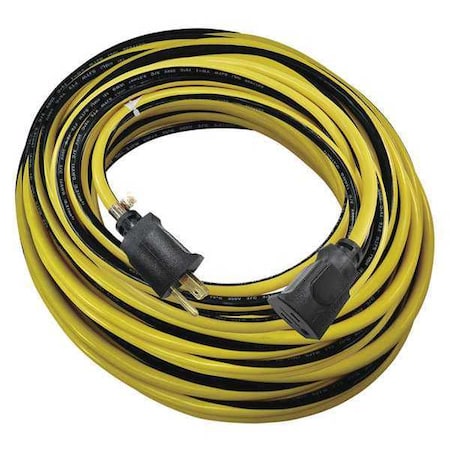 SJTW Locking Outdoor Extension Cord, 12 AWG 1 Outlet, 5-15R, PVC, Yellow/BLK