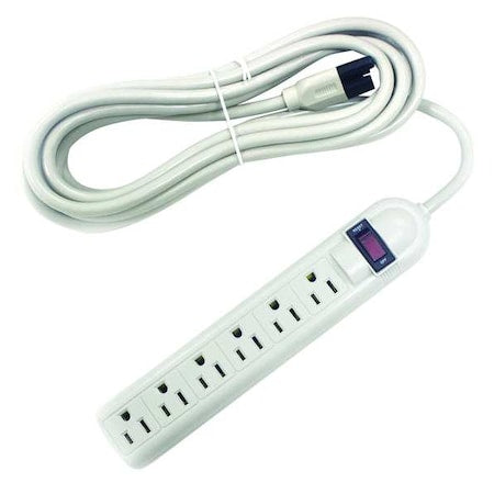 Surge Protector Outlet Strip, Surge, 6 5-15R, 5-15P, 15 ft., Beige