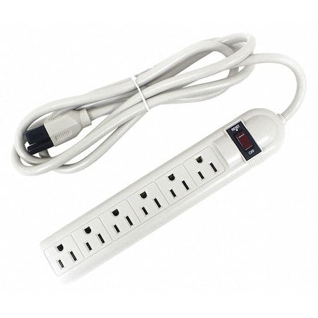 Outlet Strip, 6 5-15R, 5-15P, 6 ft., White
