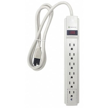 Outlet Strip, Surge, 6 5-15R, 5-15P, 4 ft., White