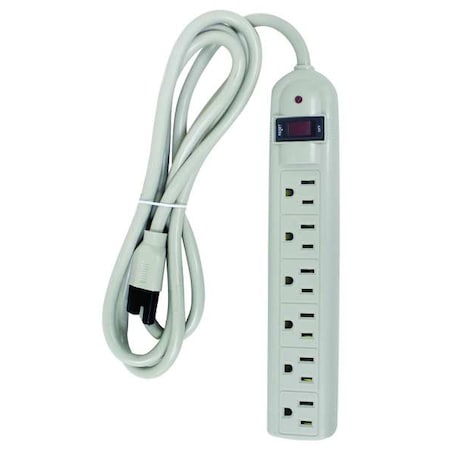 Outlet Strip, Surge, 6 5-15R, 5-15P, 6 ft, Black