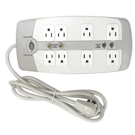 Outlet Strip, Surge, 8 5-15R, 5-15P, 6 ft, White