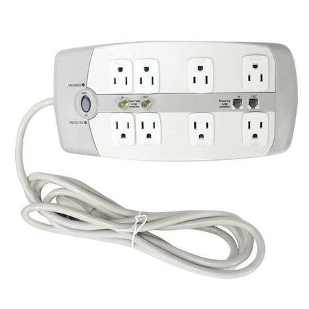 Outlet Strip, Surge, 8 5-15R, 5-15P, 10 ft., White