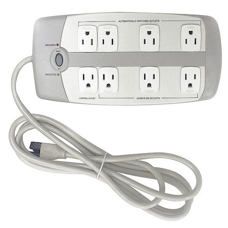 Outlet Strip, Surge, 8 5-15R, 5-15P, 6 ft., Gray