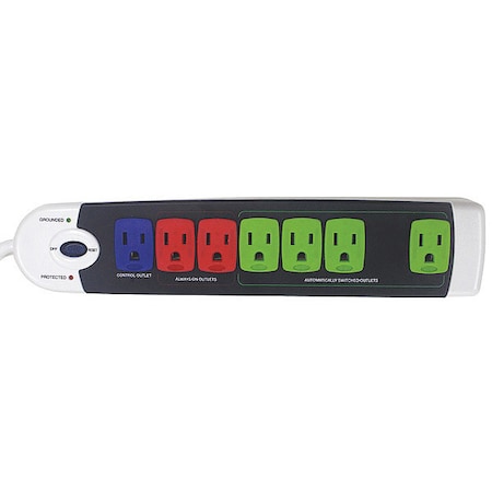 Outlet Strip, Surge, 7 5-15R, 5-15P, 4 ft., White