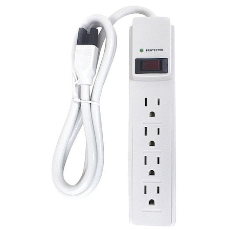 Outlet Strip, Surge, 4 5-15R, 5-15P, 4 ft., White
