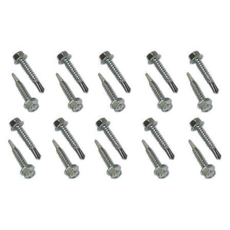 Self-Drilling Screw, 1/4" x 1-1/4 in, Zinc Plated Steel Flange Hex Head External Hex Drive, 20 PK