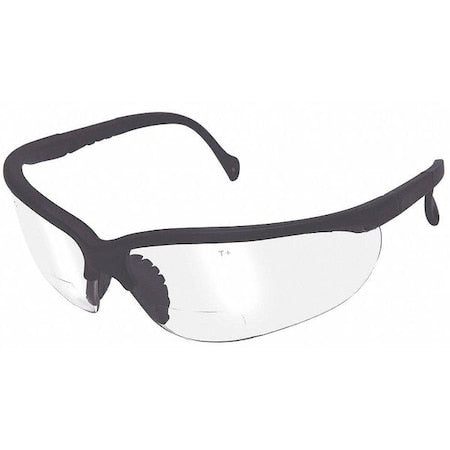 Not Applicable Reader Safety Glasses, Black Wraparound Frame, 2.0 Diopter, Clear Lens, Universal