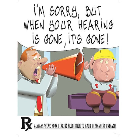 Safety Poster, Hearing Protection, Paper, 16 in W, 12 in H