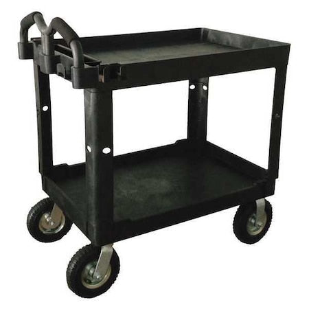 Utility Cart with Deep Lipped & Flush Plastic Shelves, Polypropylene, 500 lb Load Capacity