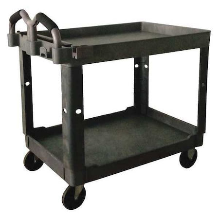 Utility Cart with Deep Lipped Plastic Shelves, Polypropylene, 500 lb Load Capacity, 2 Shelves