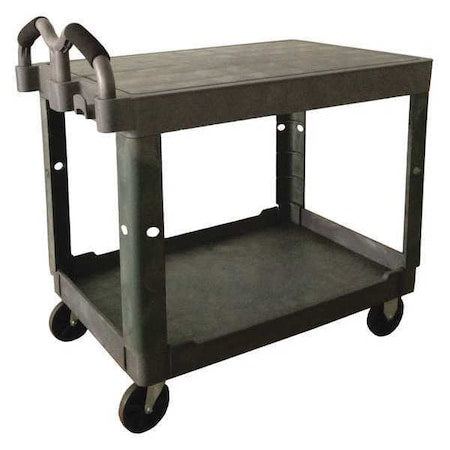 Utility Cart with Deep Lipped & Flush Plastic Shelves, Polypropylene, 500 lb Load Capacity