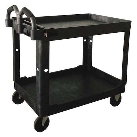 Utility Cart with Deep Lipped Plastic Shelves, Polypropylene, 500 lb Load Capacity, 2 Shelves