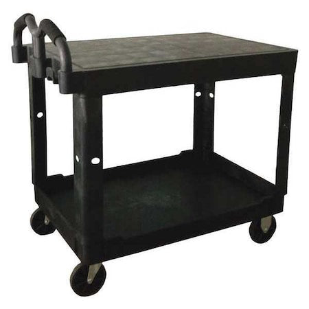 Utility Cart with Deep Lipped & Flush Plastic Shelves, Polypropylene, 500 lb Load Capacity