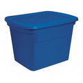 Stackable Storage Tote W/ Lid, 18 gal, 23-1/2 in L x 18-3/8 in W x 16-1/8 in H, Blue, Polypropylene