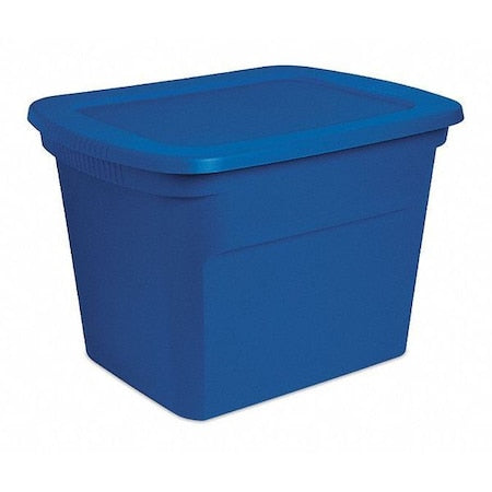 Stackable Storage Tote W/ Lid, 18 gal, 23-1/2 in L x 18-3/8 in W x 16-1/8 in H, Blue, Polypropylene