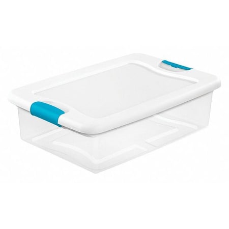 Stackable Storage Tote W/ Lid, 8 gal, 23-3/4 in L x 16 in W x 6-7/8 in H, Clear, White