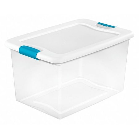 Stackable Storage Tote W/ Lid, 16 gal, 23-3/4 in L x 16 in W x 13-1/2 in H, Clear, White