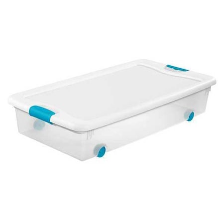 Stackable Storage Tote W/ Lid, 14 gal, 33-7/8 in L x 18-3/4 in W x 7 in H, Clear, White