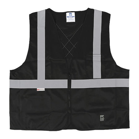 Safety Vest, Solid, Zipper, Black, L/XL, PK25
