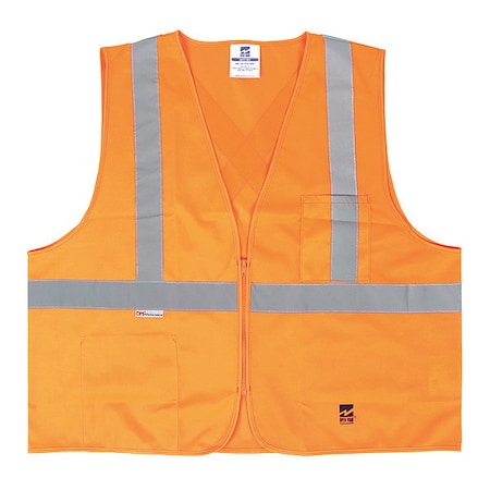 Safety Vest, Zipper, Orange, 4/5XL, PK25