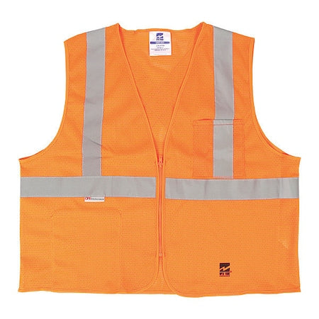 Safety Vest, Mesh, Zipper, Org, 4XL/5XL, PK25