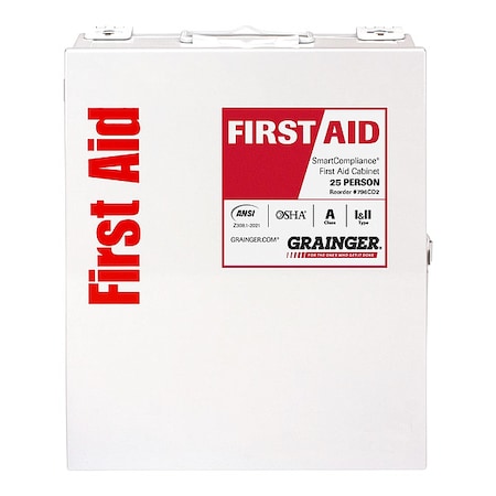 First Aid Kit and Housing, Metal Cabinet, 94 Components, 50 People Served