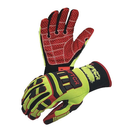 Cut Resistant Gloves, Synthetic Suede Palm, XL, Hi-Visibility Yellow/ Red