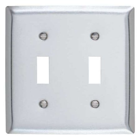 Toggle Switch Opening, Number of Gangs: 2 Stainless Steel, Brushed Finish, Silver
