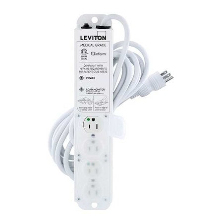 Outlet Strip, Medical Grade, 4 5-15R, 5-15P, 15 ft., White