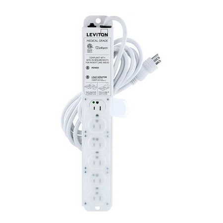 Outlet Strip, Medical Grade, 6 5-15R, 5-15P, 15 ft., White