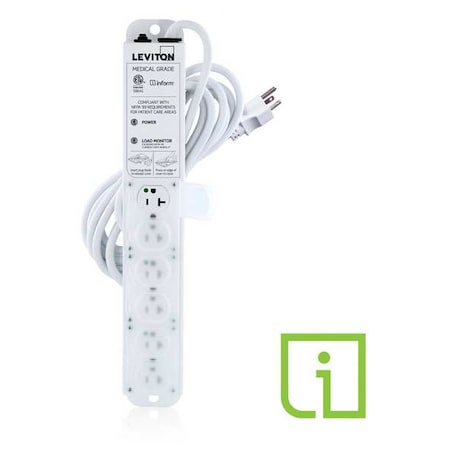 Outlet Strip, Medical Grade, 6 5-20R, 5-20P, 15 ft., White